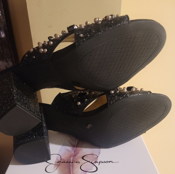 Jessica Simpson RIZELL, Black Sequin and pearl Mule Pumps - Picture 4 of 7